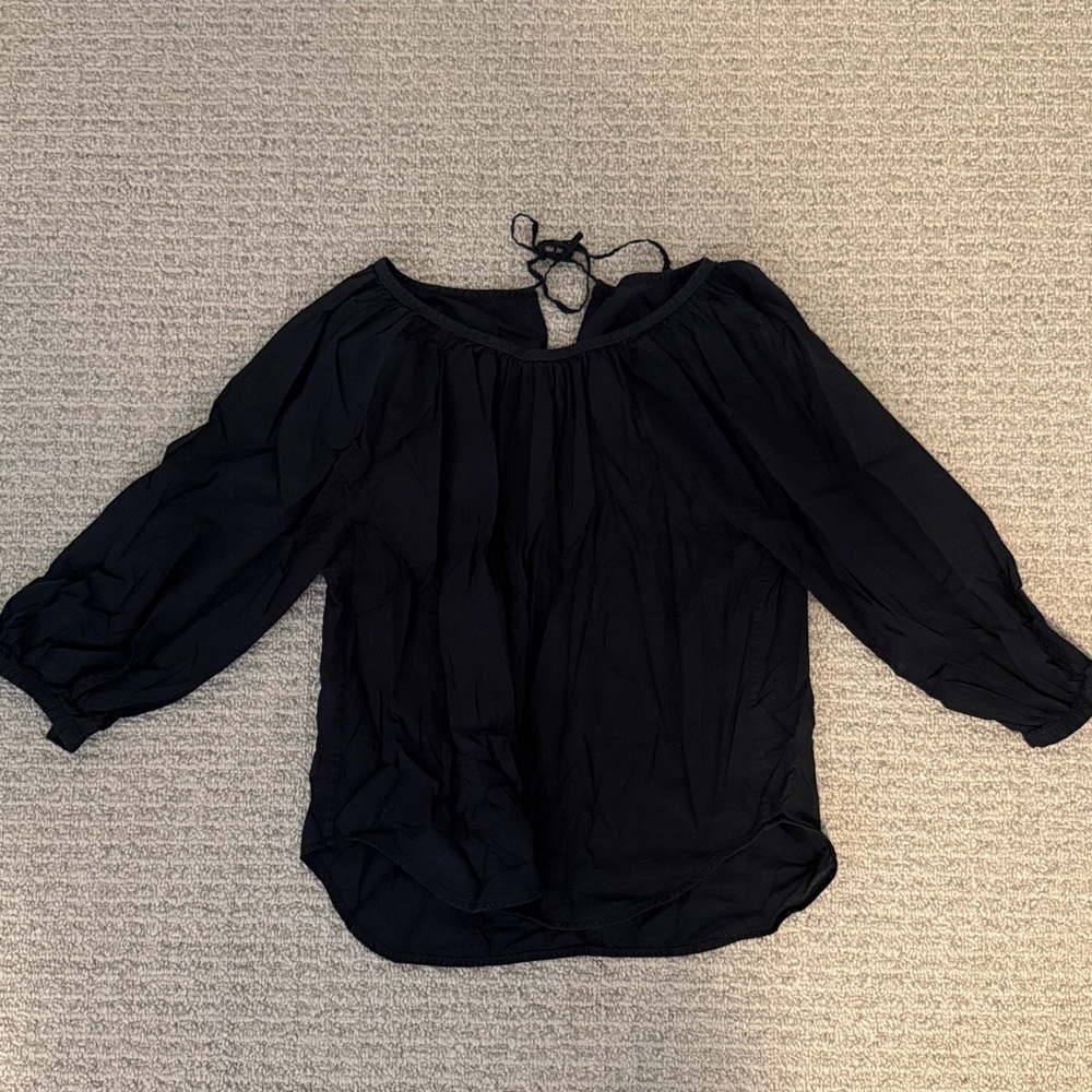 Everlane Black Cotton Blouse with Tie Detail